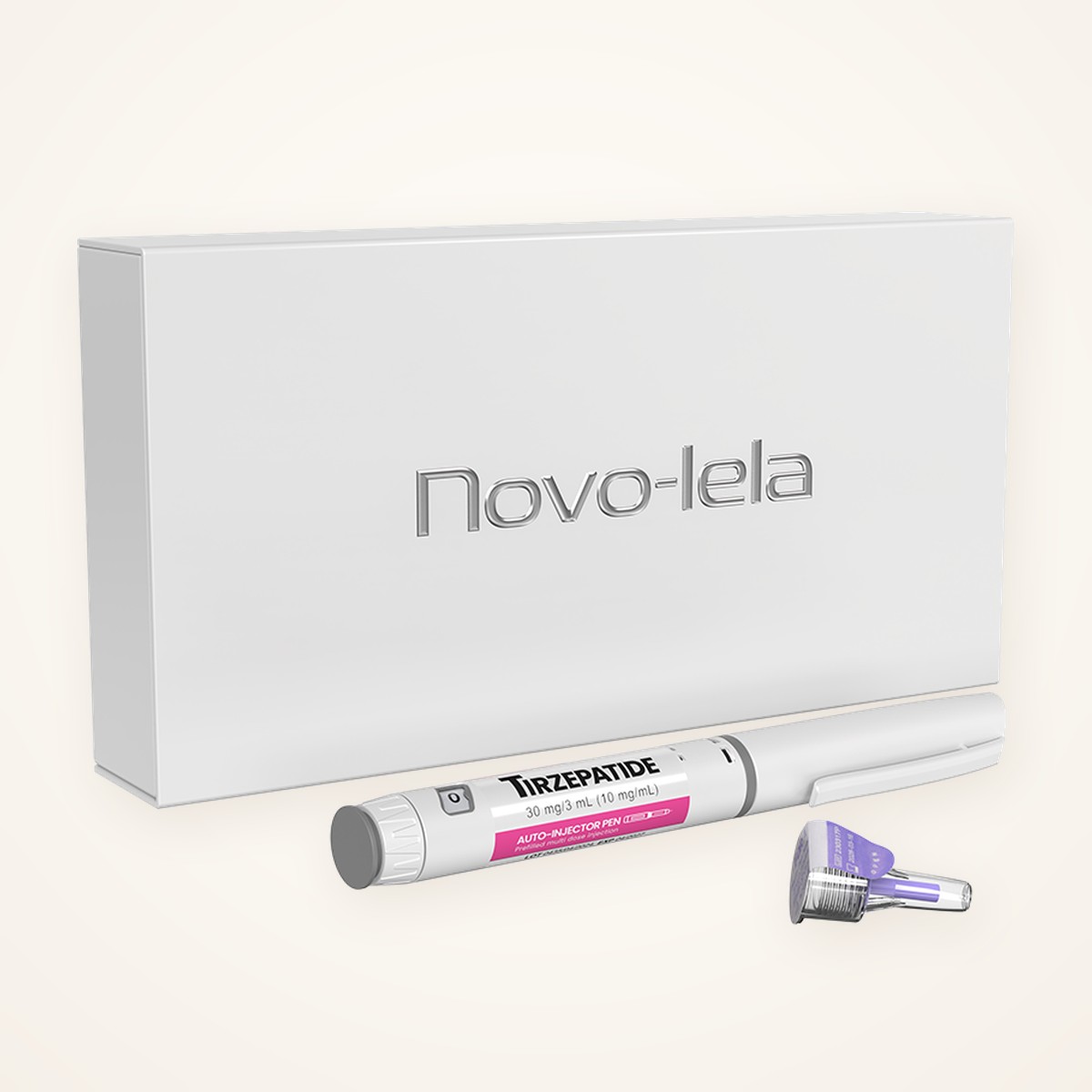 Novo-Lela carton with a pre-filled GLP-1 pen and needle tip